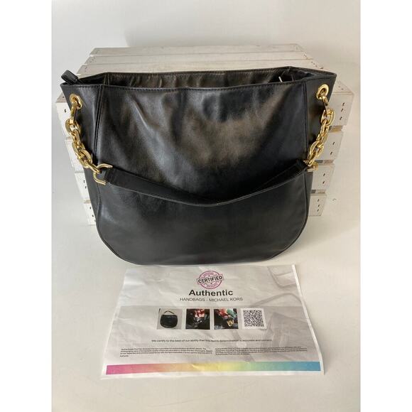 MICHAEL KORS, NWT LAGE BLACK SMOOTH LEATHER SHOULDER BAG - Picture 2 of 15